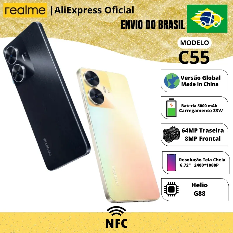 Smartphone Realme C55 256gb Rom / 8gb Ram Verso Global/ Envio Do Brasil Helio G88/ 33w